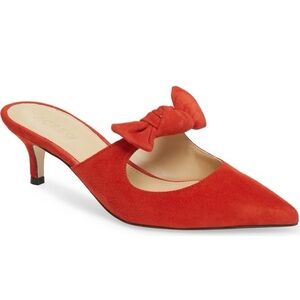 J. Crew Red Suede Mules with Bow Accent